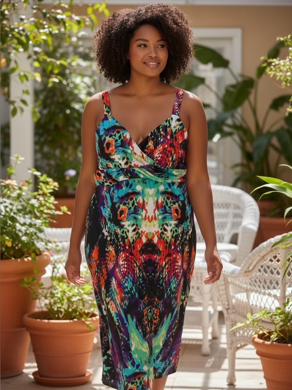 Extra Touch Women's Vibrant Abstract Print Sleeveless V-Neck Maxi Dress